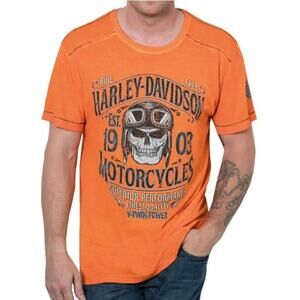 Harley-Davidson Skull Tee S Orange Retro Biker Colorful Streetwear Palm Beach